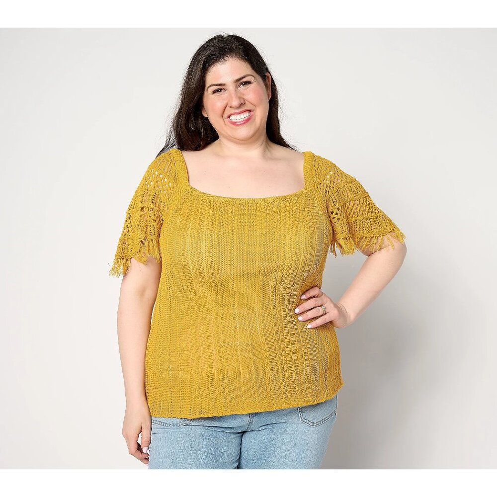 Attitudes by Renee Top Size Medium Crochet Capelet Blouse Acrylic Golden Spice